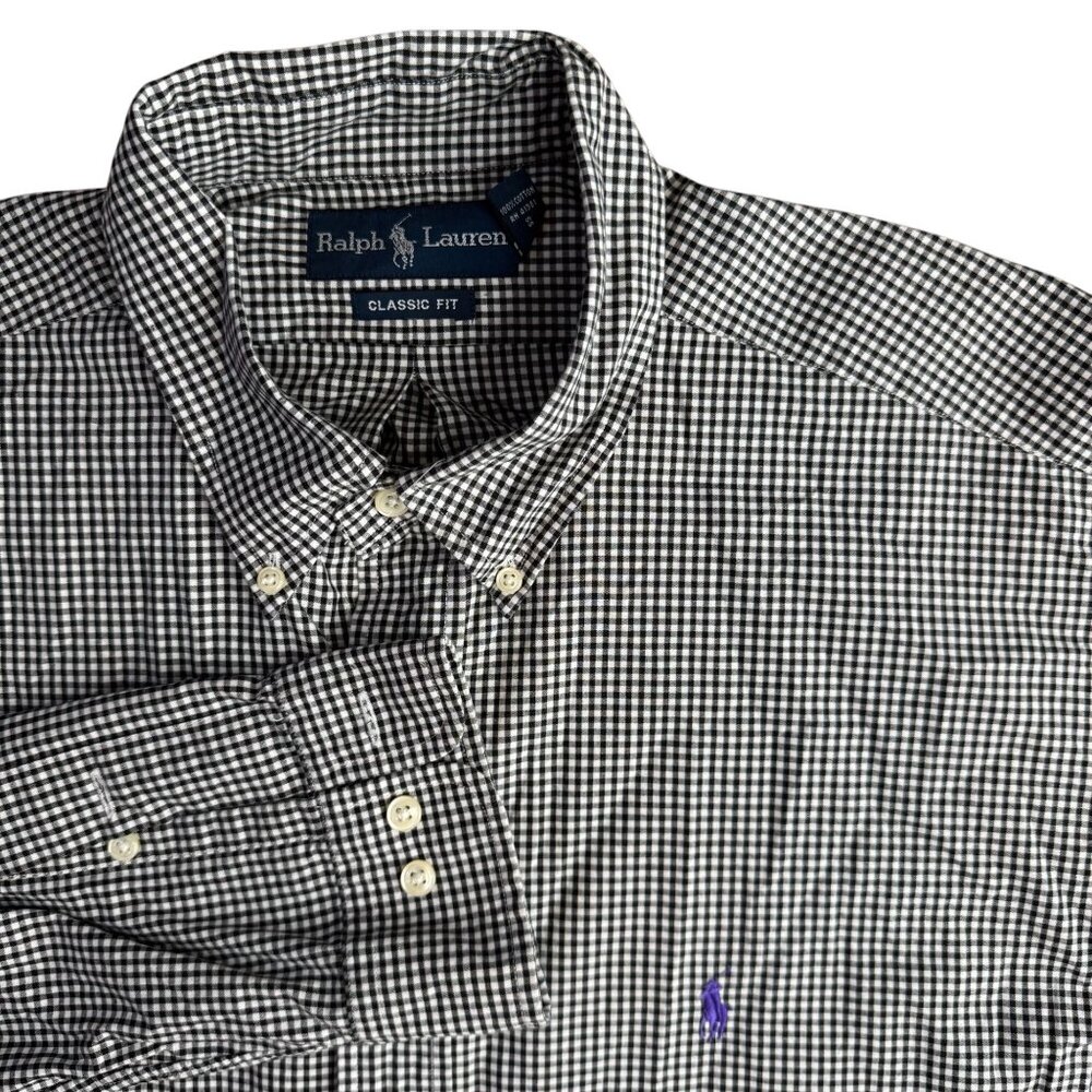 Ralph Lauren Mens Gingham Button Pony Logo Shirt Long Sleeve Size 16.5 Classic